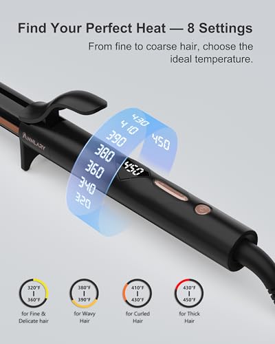 ANNLARY 1 Inch Black Titanium Ceramic Curling Iron with LED Display - Travel Dual Voltage