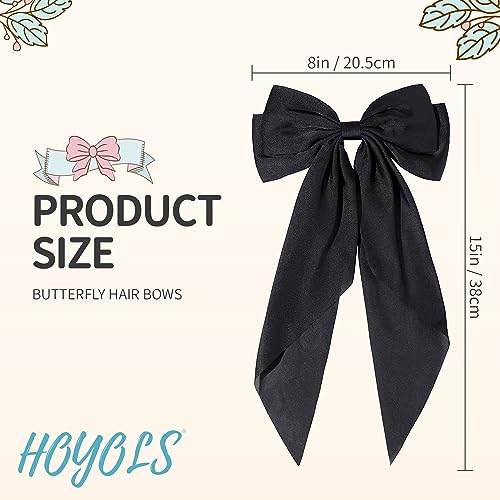 Hoyols White Big Hair Bows Clips Barrettes for Girls Women, Large Satin Hair Ribbon Hairbow for Cute School Girl Accessories Bowknot for Thick Long Hair Styling Wedding 2 Count (Black & White)