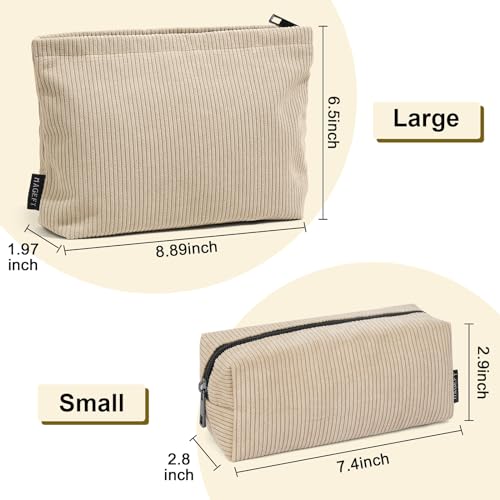 MAGEFY Corduroy Makeup Bag Set - 2 Pcs Travel Pouch Beige