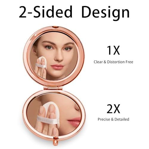 Compact Mirror, Pocket Travel Makeup Mirror for Purse, Metal Round Shell, 2-Sided 1X/2X Magnifying, Portable, Folding, Handheld, Rose Gold, 18 Pack