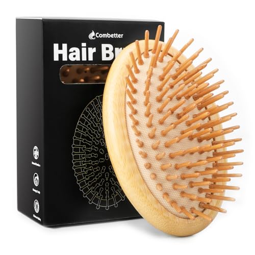 Bamboo Hair Brush for Hair Growth Combetter, Natural Bamboo Bristles for Massaging Scalp for Women, Men &Kids, for All Hair Types, with Ergonomic handle