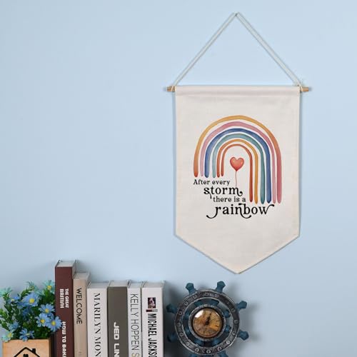 After Every Storm There is a Rainbow Banner Wall Art, Nursery Sign, Rainbow Baby Gift, Nursery Bedroom Decor, Rainbow Sign, Neutral Rainbow Wall Hanging, Kids Pennant Flag, Baby Shower Gift