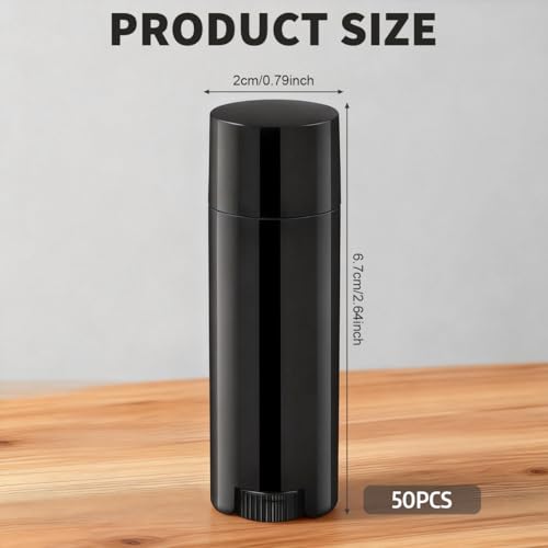 erioctry 4.5g 0.15oz Empty Refillable Plastic DIY Lipstick Lip Balm Lip Gloss Tubes Holder Containers Oval Deodorant Crayon Tube Pipe Bottle Case (50pcs, Black)