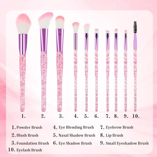10-Piece Glitter Makeup Brush Set with Crystal Handles