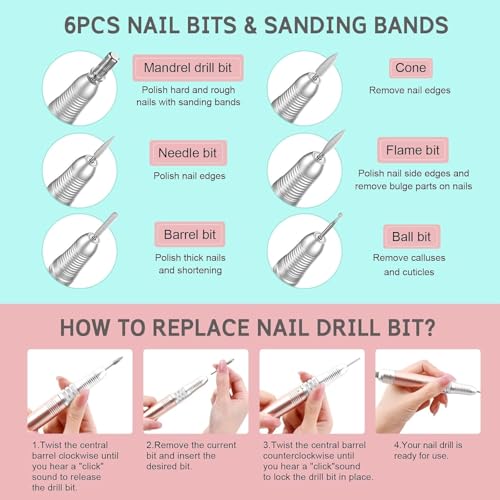 Delanie Corded Electric Nail Drill for Acrylic Nails Gel Nails 35000 RPM, Professional E File Nail Drill Machine, Low Noise, Low Vibration, Low Heat, Rose Gold (Non-Rechargeable)