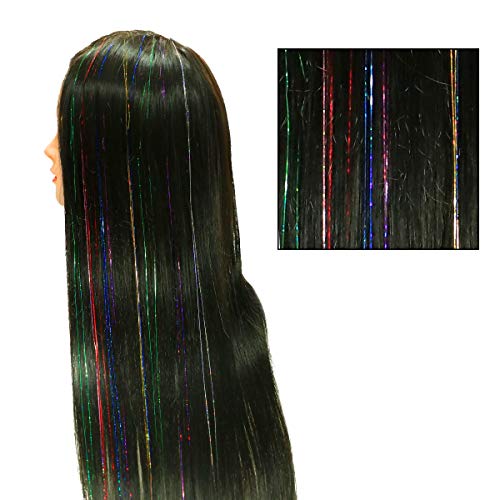 DANSEE 48" Hair Tinsel Hair Dazzle Glitter Extensions 750+ Strands Kit Sparkling Silk Fairy Hair Shiny Hair Flairs Tinsel Extensions Party Highlights Synthetic Hairpieces (12 Color Hair Tinsel Set)