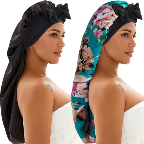 Silk Bonnet for Sleeping - 2 Pc Satin Sleep Cap for Braids