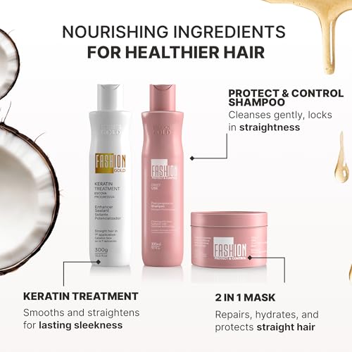 Fashion Gold Keratin Hair Treatment Kit – Smoothing Shampoo & Mask