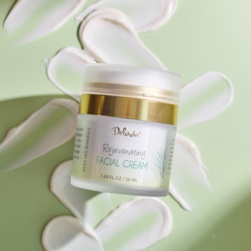 Deluvia Rejuvenating Facial Cream | Organic Aloe Vera, Coconut Oil, Vitamin C + E | Dead Sea Minerals | Daily Face Lotion for Dry Skin, Sensitive Skin