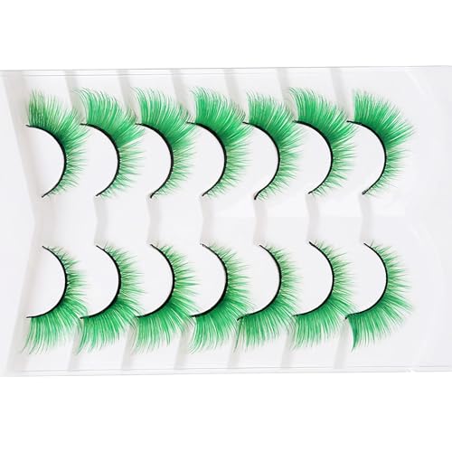 Green Cat Eye False Eyelashes - 7 Pairs Fluffy Vegan Lashes