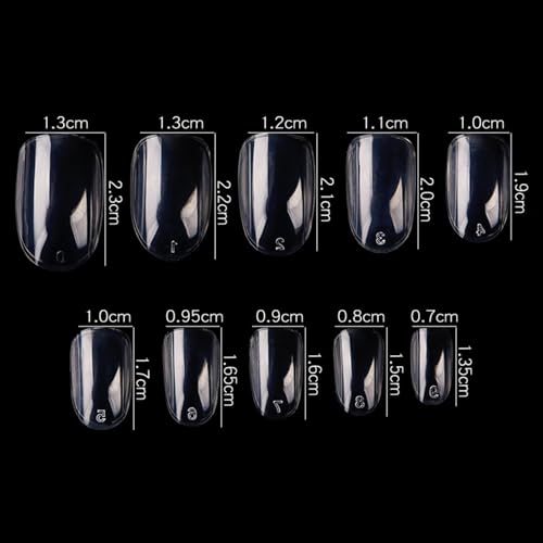 HerMia 600pcs Round Head Shaped Nail Tips Artificial Full Cover False Flake Nail Tips 10 Sizes Acrylic Clear Nails for Nail Salon Nail Shop DIY Nail Extension Nail Art (Round Head - Clear)