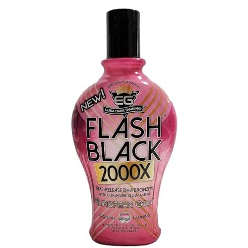 European Gold Flash Black 2000X Indoor Tanning Lotion with Advanced Time-Release DHA Bronzers, Skin Conditioning Complex, and Ultra-Dark Color Enhancers ? 12 oz Bottle