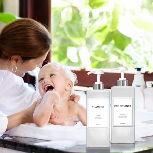 DIDROOM Silver & White Modern Refillable Shampoo & Conditioner Dispenser Set (21 oz, Pack of 3)