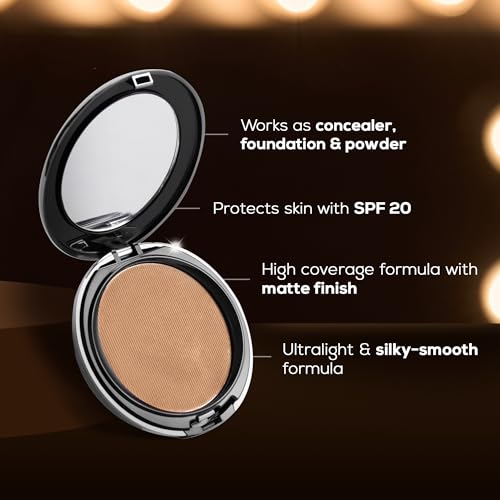 RENEE Pro HD 3-IN-1 Compact - Soie, Compact Powder, Concealer & Foundation, SPF 20, Matte Finish, High Coverage, Ultralight & Silky Smooth Finish For All Skin With Vitamin E, C & Aloe Vera (Beige)