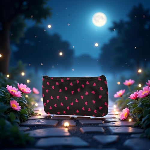 Red Outdoor Travel Cosmetic Bag Portable Makeup Organizer Heart Dot Print