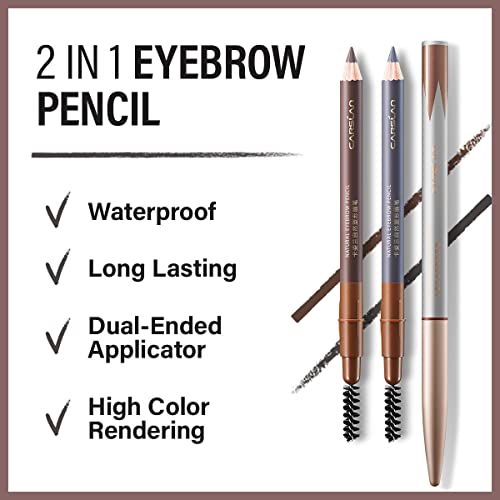 Waterproof Eyebrow Pencil Set - Dark Brown & Light Gray (2PC)