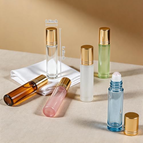 Rose Quartz Roller Bottles 10ml Essential Oils Set - 8 Color-Coded Glass Bottles
