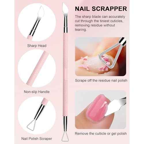 Cuticle Trimmer with Cuticle Pusher and Nail Clipper - 4 PCS Cuticle Cutter Nipper Remover Pedicure Manicure Tools, Professional Stainless Steel Dead Skin Clipper for Fingernails Toenails Pink