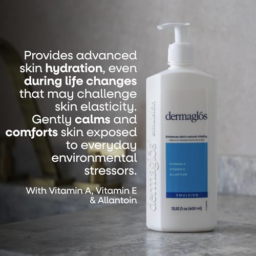 Dermaglos Moisturizing Body Lotion for Dry Skin with Extra Vitamin A, Vitamin E & Allantoin | Regenerating Lightweight Moisturizer for Stretch Marks, Tattoos Aftercare, Scars & Wrinkles | 13.52 Fl Oz