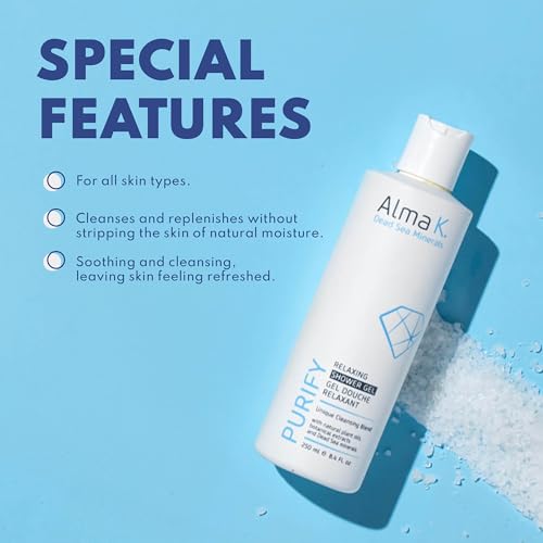Alma K Relaxing Shower Gel - Nourishing Women and Men's Body Wash - Skincare with Dead Sea Minerals, Avocado Oil - White Tea and Neroli Scent - 8.4 oz