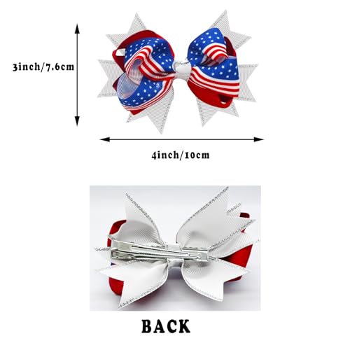 JUCCPUL 2Pcs 4th of July Hair Bows for Girls American Flag Barrette Hair Bow Patriotic Stars and Stripes Hairgrips Baby Girls Women Hair Accessories 3inch