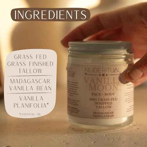 100% Grass-Fed Whipped Tallow Balm for Skin Care ? Face + Body ? Natural Moisturizer Lotion, 4 oz (Vanilla Moon)
