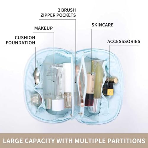 Cute Makeup Bag for Women - Travel Cosmetic Pouch with Large Capacity, Water-Resistant Nylon Make Up Organizer Blue