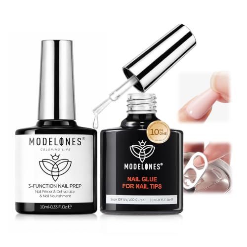 Modelones Nail Gel Glue & Dehydrator Primer Kit - Professional Nail Prep Set with UV Curing
