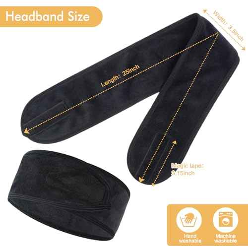 SINLAND Spa Headband for Women Ultra Soft Adjustable Makeup Hair Band with Magic Tape, Stretch Head Wrap for Bath, Shower, Facial Mask, Yoga