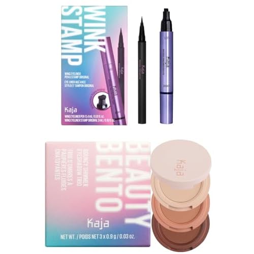 Kaja Beauty Bento Collection - Bouncy Eyeshadow Trio 13 Velvet Dream, 0.03 Oz + Winged Eyeliner & Pen - Wink Stamp Bundle