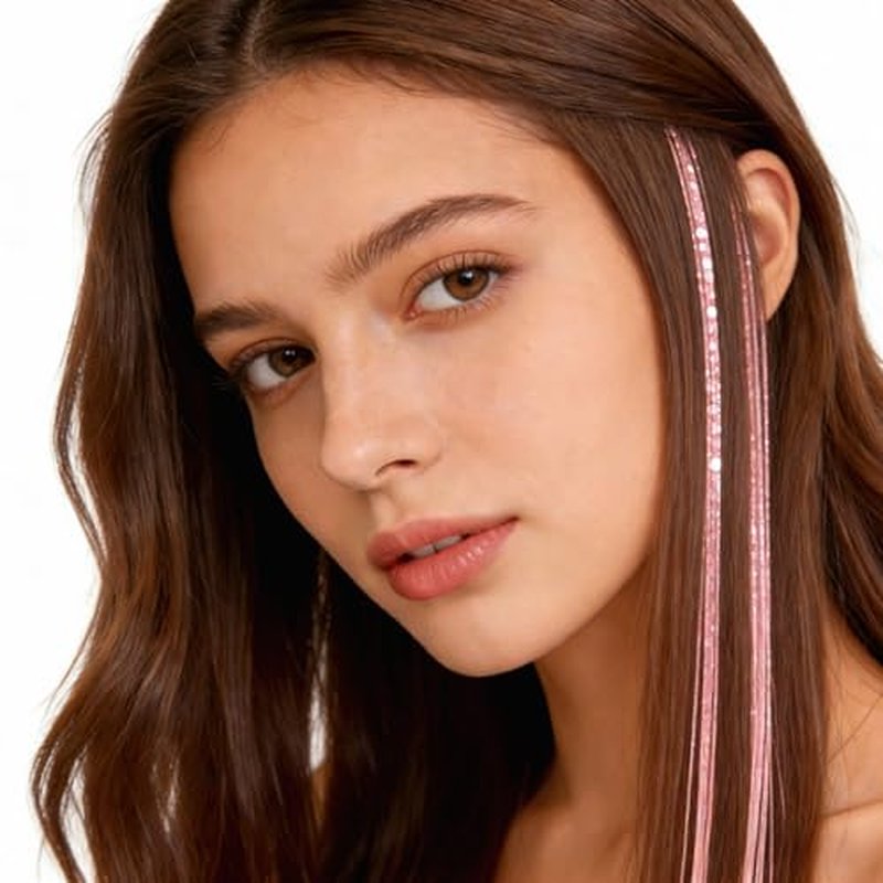 12PCS Pink Hair Tinsel Extensions 23 Inch Clip-In