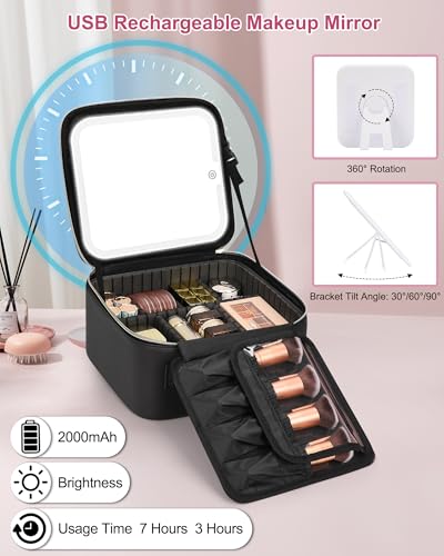 Relavel LED Makeup Bag with Personalized Initial Mirror