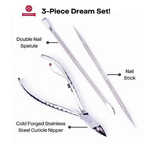 Mundial Professional Stainless Steel Cuticle Nipper 3-Piece Manicure Set
