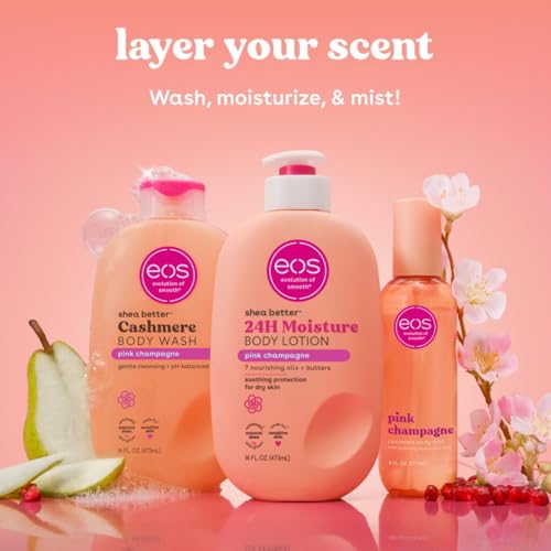 eos Pink Champagne Scent Layering Bundle - Body Wash, Body Mist, Body Lotion