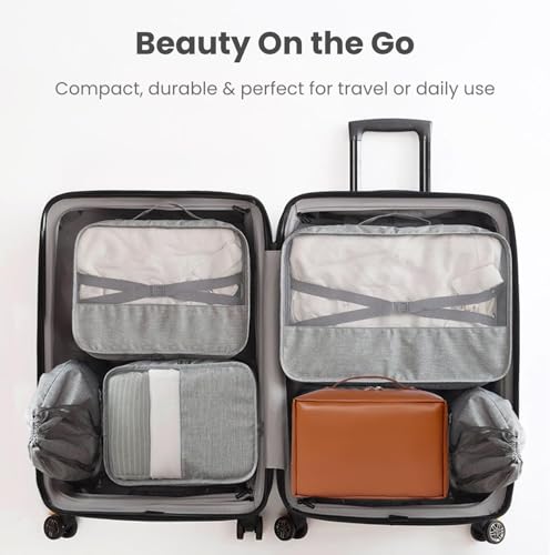 Travel Makeup Bag with 180° Flat Open Design & Waterproof Compartments