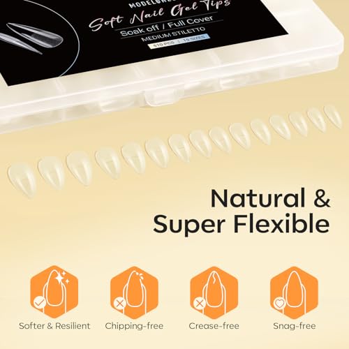 Modelones Medium Stiletto Half Matte Nail Tips 510pcs Pre-Etched Soft Clear Press On