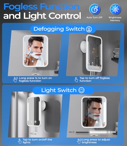 Gospire Heated Fogless Shower Mirror with LED Light & 5000mAh Battery