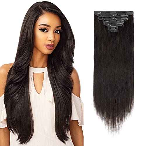 MY-LADY Double Weft 100% Remy Human Hair Clip in Extensions 10''-22'' Grade 7A Quality Full Head Soft Silky Straight 8pcs 18clips Off Black (14" / 14 inch 120g,#1B Natural Black)