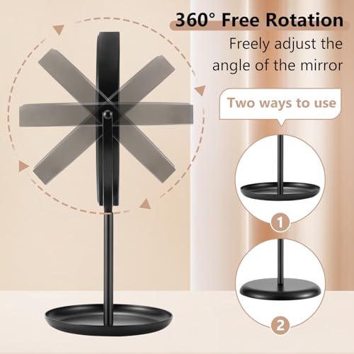 DECLUTTR 15X Magnifying Makeup Mirror, 9 Inch Tabletop Mirror on Stand, Large Double Sided Mirror for Desk, Black