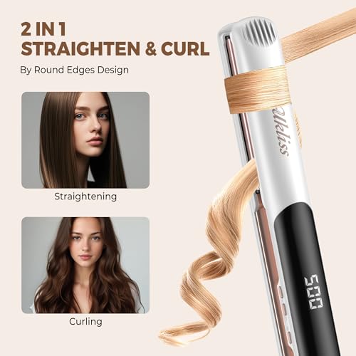 UKLISS 2-in-1 Hair Straightener & Curler, 1" Titanium Flat Iron