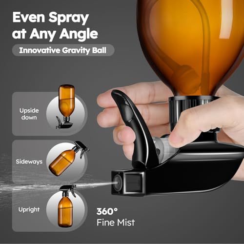 Tecohouse 2 Pack 16 oz Amber Glass Spray Bottles 360° Adjustable