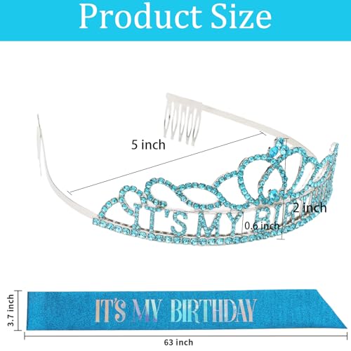 BAHABY It's My Birthday Sash & Rhinestone Tiara Set Princess Birthday Sash and Tiara for Women Birthday Decorations (Black)