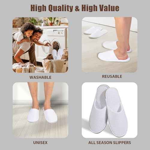 Anmerl 10 Pairs Disposable Hotel Slippers - Bulk Guest House Shoes for Spa, Wedding, Travel, Universal Size, Non-Slip, Washable with Individual Packaged