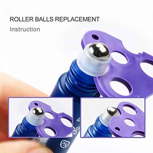 Cositina 20 Pack Essential Oil Roller Bottles, 10ml Glass Roll on With Stainless Steel Balls, Metal Aluminum Lid, Empty Sample Vial - Opener, Dropper Included