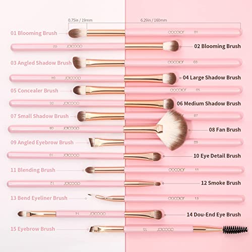Docolor 15Pcs Eye Makeup Brushes Set + 17Pcs Colourful Makeup Brush Set Premium Kabuki Foundation Blending Face Powder Synthetic Makeup Brushes Set
