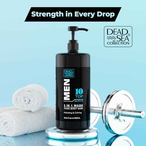 Dead Sea Collection Mens Body Wash 3 in 1 ? TOP 10 ACTIVE Body Wash for Men ? Shower Gel ? Shampoo ? Shower Soap for Face and Hair (33.8 Fl. Oz)
