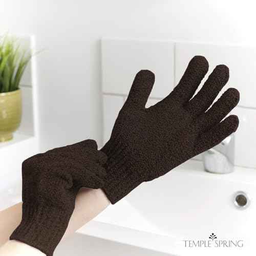 Temple Spring Exfoliating Glove, Rayon Bamboo Exfoliating Body Scrubber, Loofah Washcloth, Exfoliate Loofa Shower Scrubber, Body Exfoliator Scrub, Shower Loofah Bath Sponge - Coffee