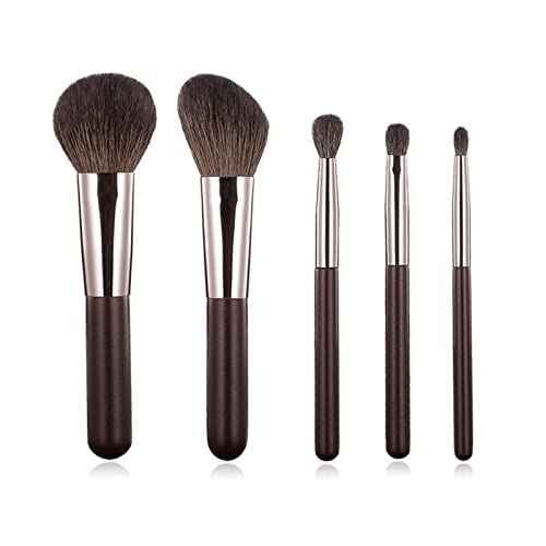 Travel Makeup Brushes Set w/Pouch, Portable 5PCS Professional Mini Cosmetic Brushes Kit for Powder Blush Concealers Contouring Highlighting
