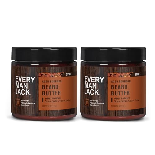 Every Man Jack Beard Butter- Aged Bourbon Fragrance - Hydrates and Styles Dry, Unruly Beards While Relieving Itch - Naturally Derived with Shea Butter and Coconut Oil - 4-ounce (2 Pack)