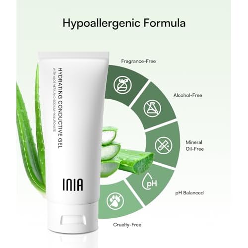 INIA Micro-current Conductive Gel for Facial and Body Skin Care Machines ? Hydrating Gel Primer with Hyaluronic Acid, Anti-Aging & Skin Tightening for Women and Men, 10.56 Fl Oz